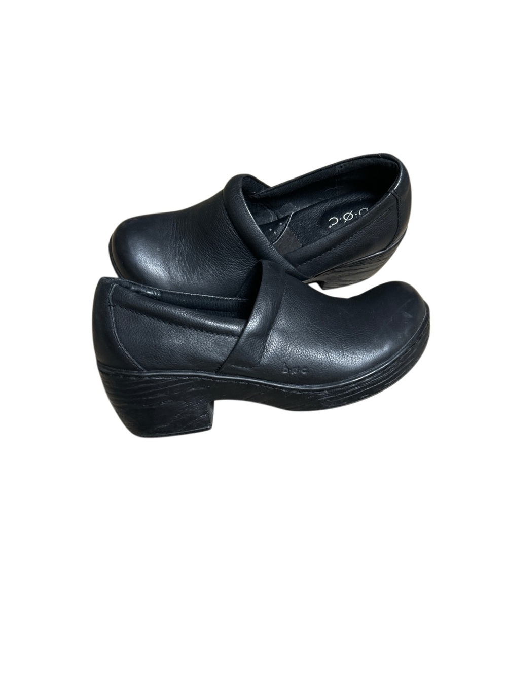 b.o.c. Born Concept Black Leather Platform Clogs Mules Comfort Shoes Size 7.5M